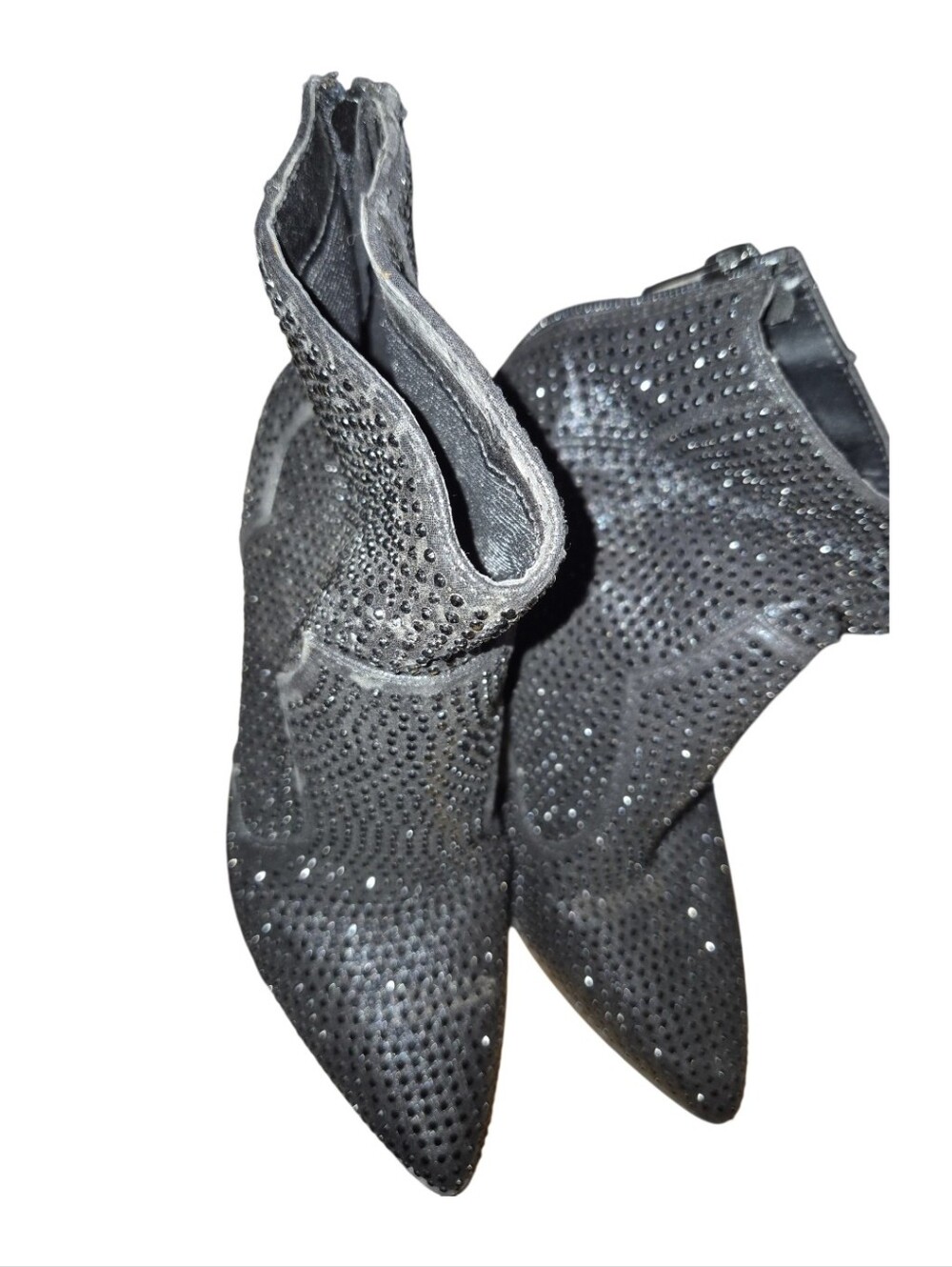 Black Rhinestone Pointed Ankle Booties